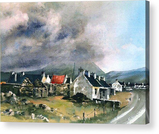  Acrylic Print featuring the painting Slieve Mor from Keel village, Achill by Val Byrne