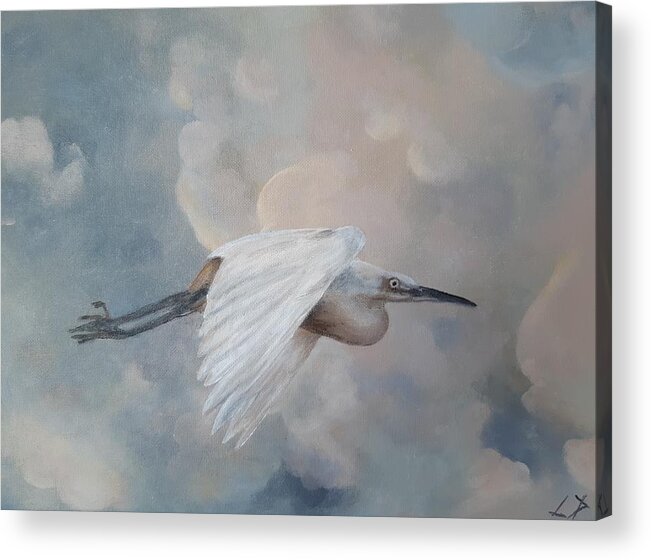 Snowy Acrylic Print featuring the painting Snowy Egret by Linda Doherty