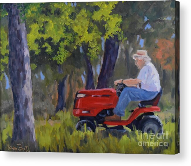 Grandpa Acrylic Print featuring the painting Spring Mowing by Mary Beth Harrison