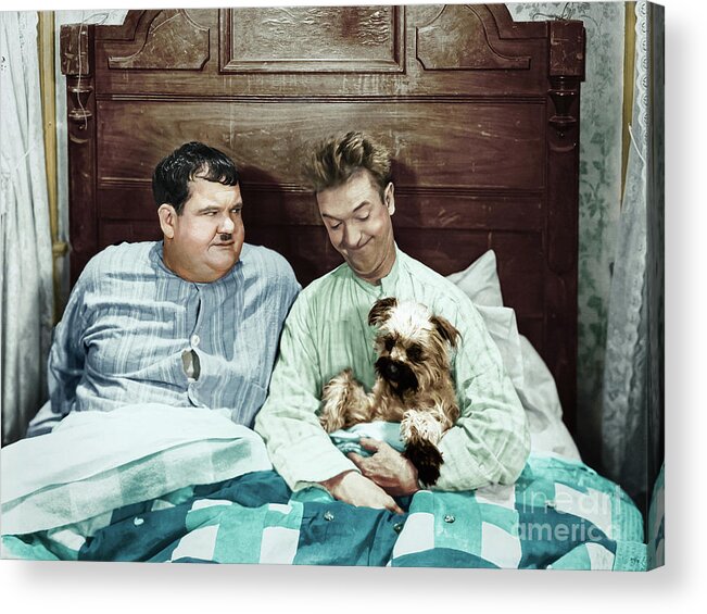 Stan Acrylic Print featuring the digital art Stan and Ollie with their Puppy by Franchi Torres