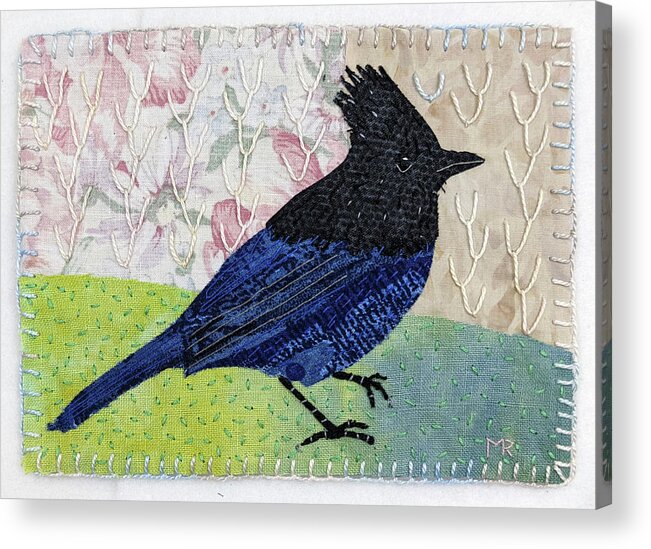 Steller's Jay Fabric Art Acrylic Print featuring the tapestry - textile Steller's Jay by Martha Ressler