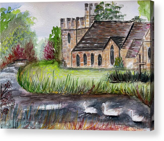 Stonehouse Acrylic Print featuring the painting Stonehouse Church in Gloucestershire by Roxy Rich