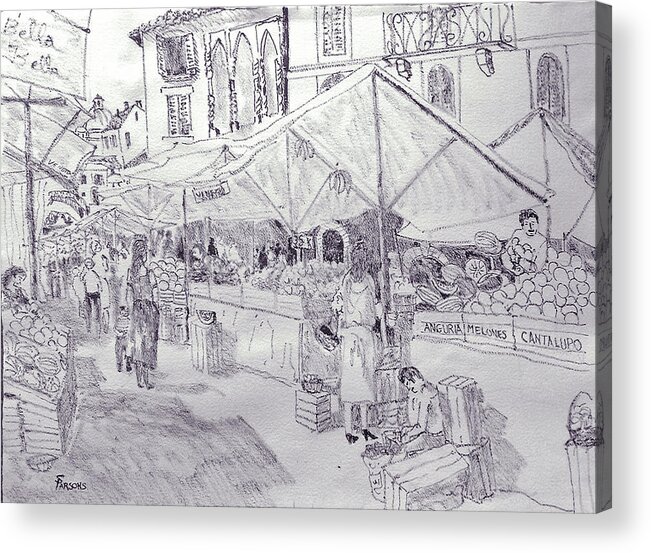 Parsons Acrylic Print featuring the drawing Street Market in Venice by Sheila Parsons