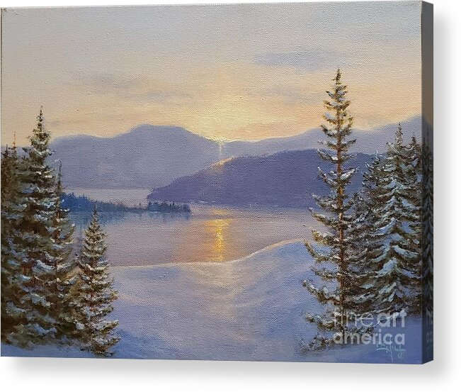 Snow Acrylic Print featuring the painting Sunset on Arrow Point by Paul K Hill