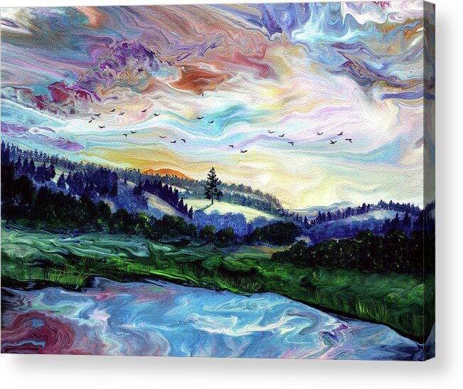 Sunset Acrylic Print featuring the painting Sunset Over a Distant Tree by Laura Iverson