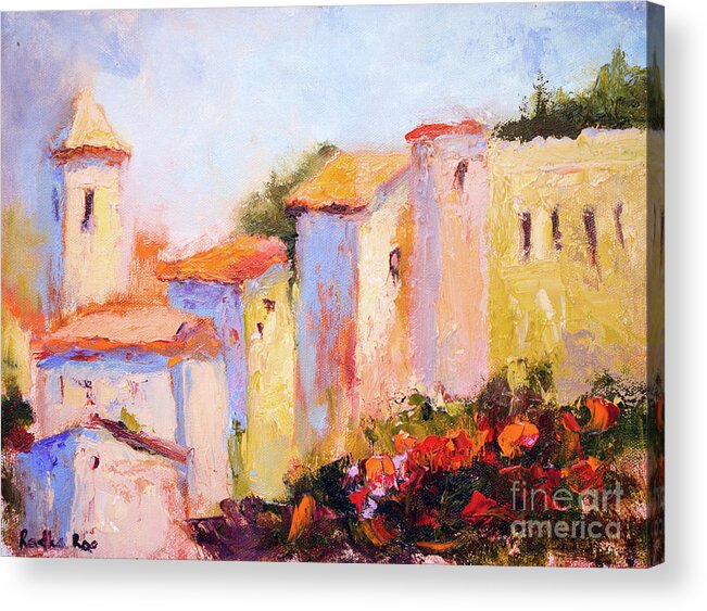 Buildings Acrylic Print featuring the painting Surrounded By Flowers by Radha Rao
