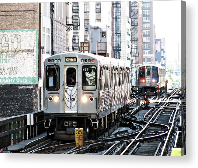 Take The 'l' Train Acrylic Print featuring the photograph Take the 'L' Train -- Elevated Train in Chicago, Illinois by Darin Volpe