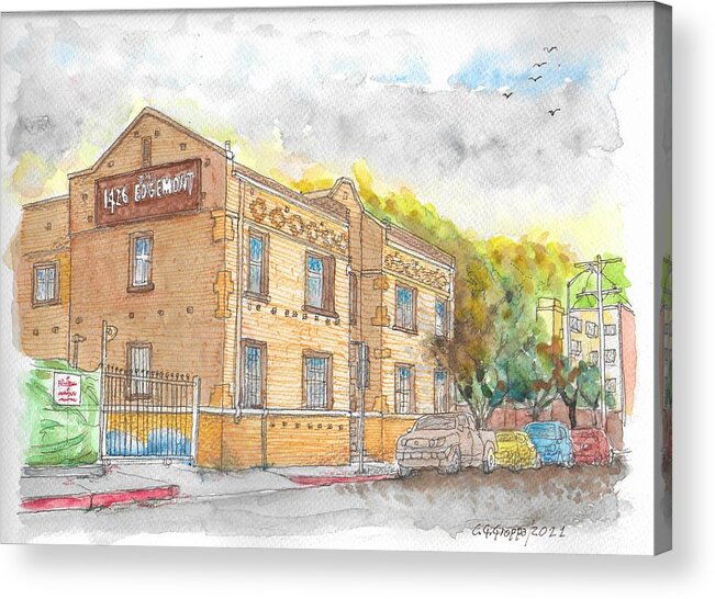 The 1426 Edgemont Apartment Acrylic Print featuring the painting The 1426 Edgemont Building, Los Angeles, California by Carlos G Groppa
