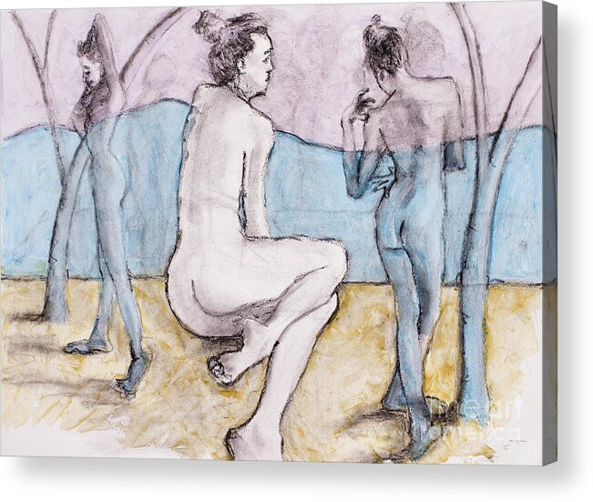 Life Drawing Acrylic Print featuring the mixed media The Bathers by PJ Kirk