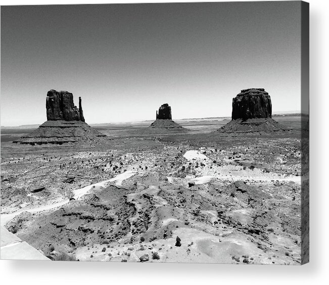 Monument Valley Acrylic Print featuring the photograph The Captivating Mittens of Monument Valley BW by Calvin Boyer