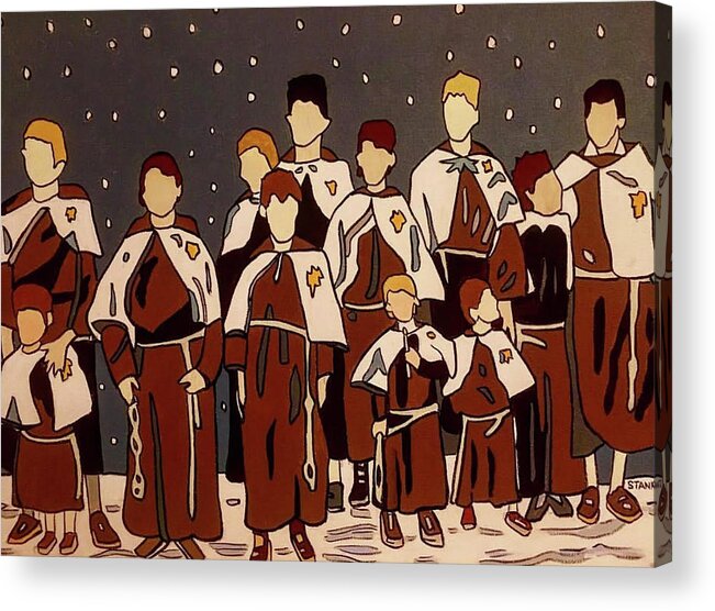 Choir Singers Christmas Snow Italy Acrylic Print featuring the painting The Choir by Mike Stanko