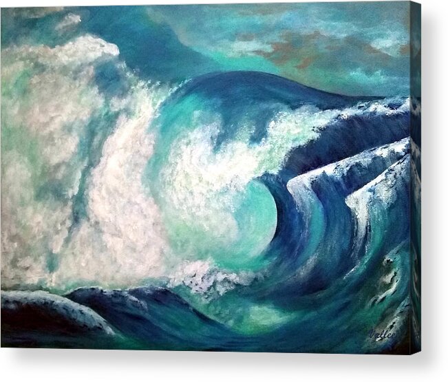 Ocean Acrylic Print featuring the painting The Curl by Vallee Johnson