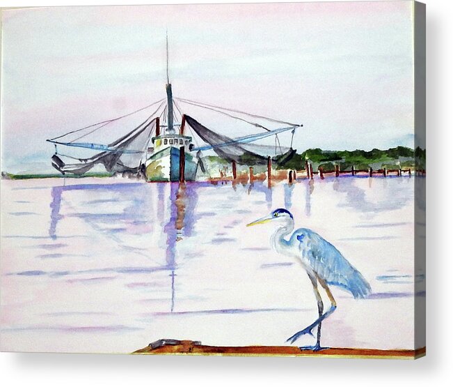 Blue Heron Acrylic Print featuring the painting The Customer by Barbara F Johnson