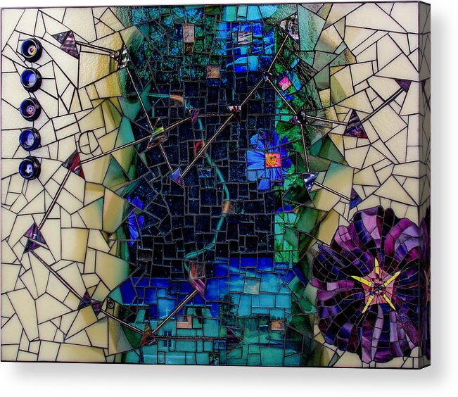 Mosaic Acrylic Print featuring the glass art The Earthships have Landed by Cherie Bosela