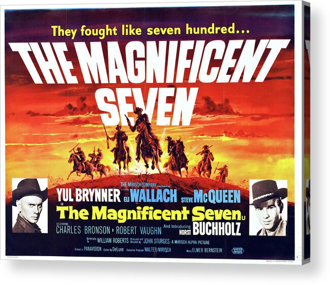 Yul Brynner Acrylic Print featuring the mixed media ''The Magnificent Seven'' with Yul Brynner and Eli Wallach, 1960 by Movie World Posters