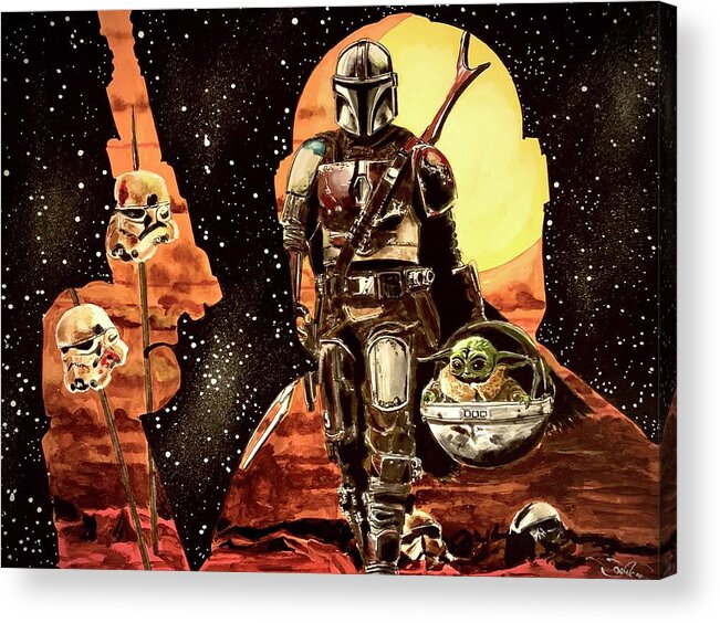 Star Wars Acrylic Print featuring the painting The Mandalorian by Joel Tesch