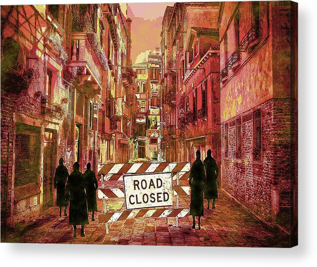 Surreal Acrylic Print featuring the mixed media The Walkers by Shelli Fitzpatrick