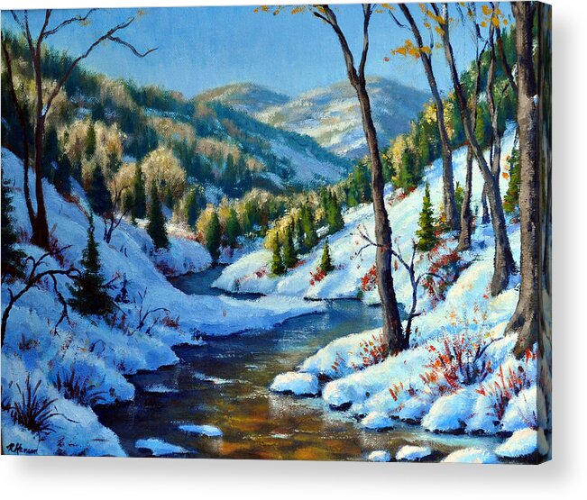 Winter Landscape Acrylic Print featuring the painting The Winter Stream by Rick Hansen