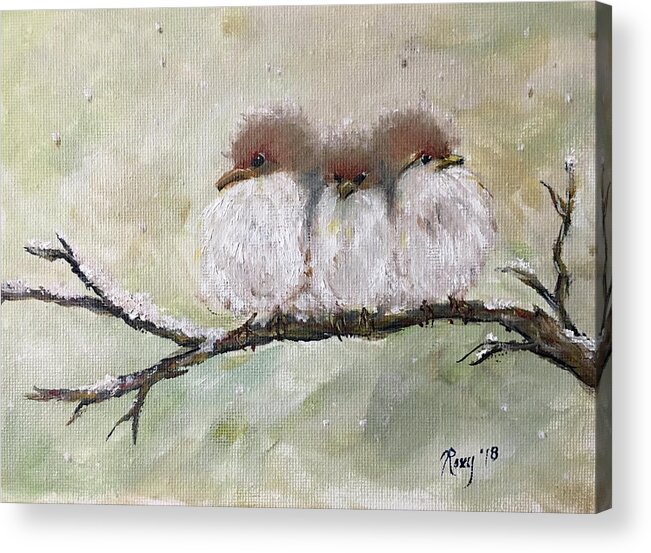Fairy Wrens Acrylic Print featuring the painting Three Fat Fluffballs by Roxy Rich