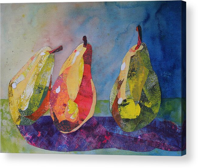 Collage Acrylic Print featuring the painting Three pears beats a full house by Ruth Kamenev