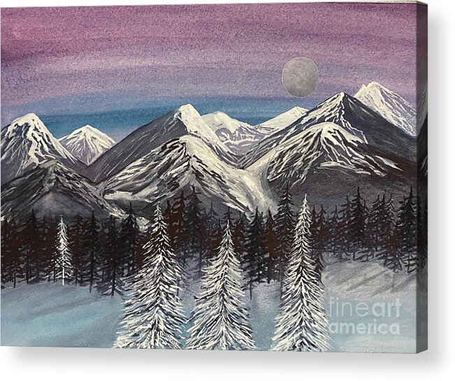 Snowy Trees Acrylic Print featuring the painting Three Snowy Trees by Lisa Neuman