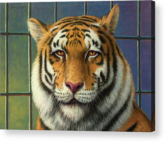 Tiger Acrylic Print featuring the painting Tiger in Trouble by James W Johnson