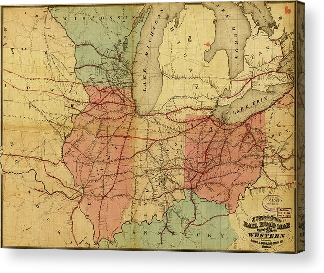 Rails Acrylic Print featuring the drawing Travelers Edition Road Map 1859 by Vintage Railroad Maps