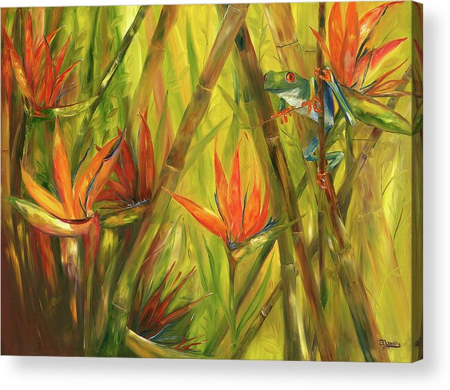 Frog Acrylic Print featuring the painting Tree Frog in Paradise by Barbara Landry