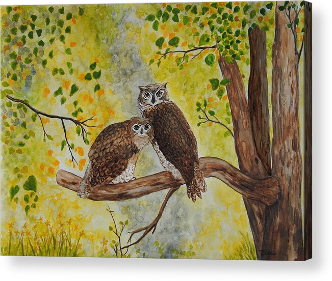 Wildlife Acrylic Print featuring the painting Twin Owls by Vallee Johnson