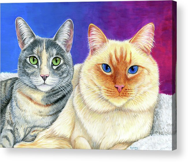 Cat Acrylic Print featuring the painting Two Cute Cats by Rebecca Wang