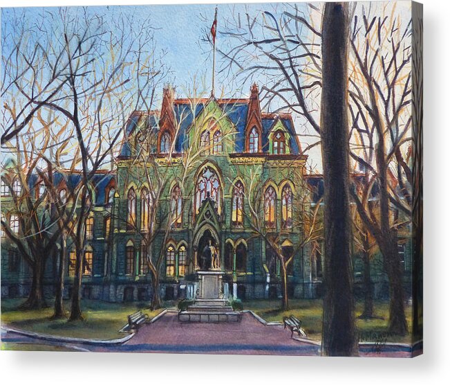 University Of Pennsylvania Acrylic Print featuring the painting University of Pennsylvania-College Hall by Henrieta Maneva