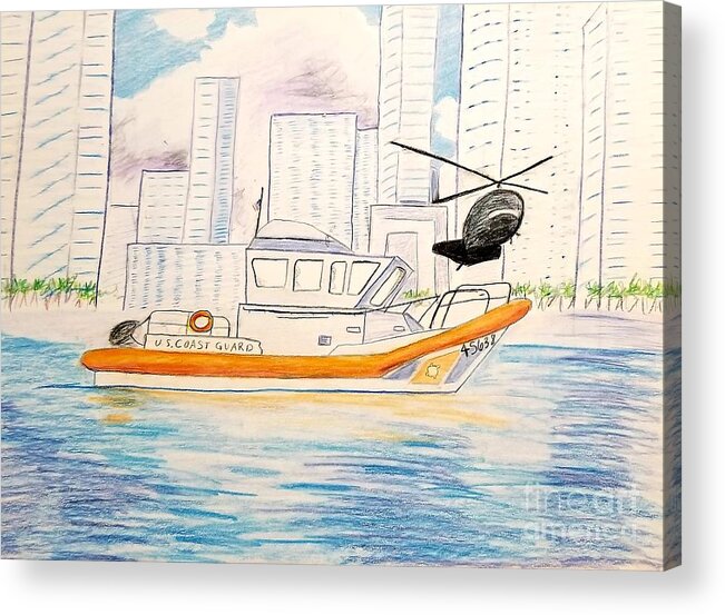 Uscg 45 Acrylic Print featuring the drawing USCG Miami 45 Response Boat by Expressions By Stephanie