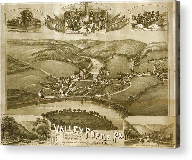 Map Acrylic Print featuring the drawing Valley Forge Pa 1890 by Vintage Places