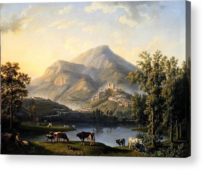  Acrylic Print featuring the drawing Veduta dItri Landscape with a View of Itri by Jakob Philipp Hackert German