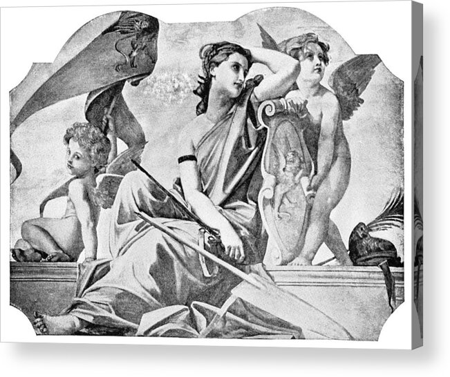 Engraving Acrylic Print featuring the drawing Venus and Putti by Paul-Jacques-Aime Baudry - 19th Century by Powerofforever