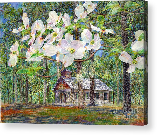 Texas Park Acrylic Print featuring the painting View Beyond Dogwood, Mission Tejas State Park by Hailey E Herrera