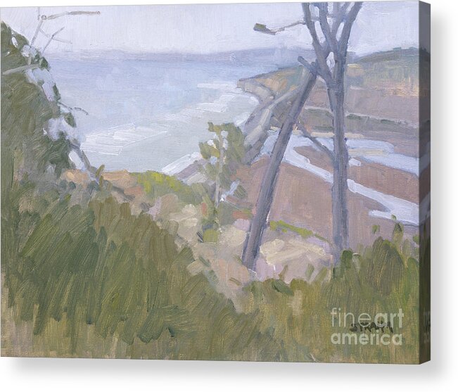 Torrey Pines State Reserve Acrylic Print featuring the painting View of Las Penasquitos Lagoon from Torrey Pines State Reserve - La Jolla, California by Paul Strahm
