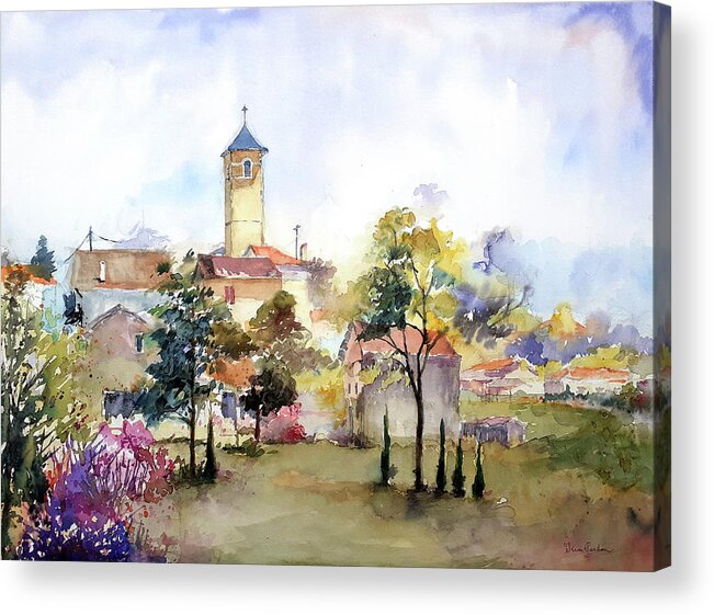 A Village In The South West Og France 'caresse' Is The Name Who Makes People Do Not Forget It Acrylic Print featuring the painting Village CARRESSE 64 by Kim PARDON