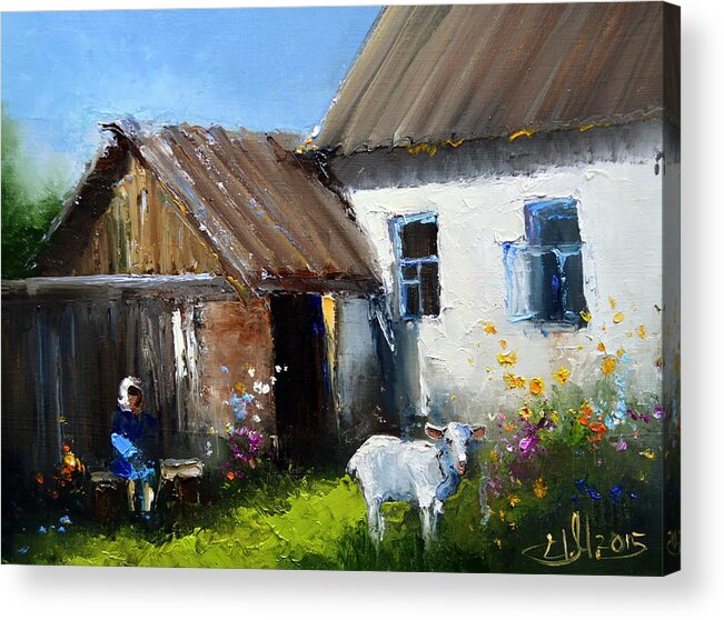 Russian Artists New Wave Acrylic Print featuring the painting Village Life by Igor Medvedev