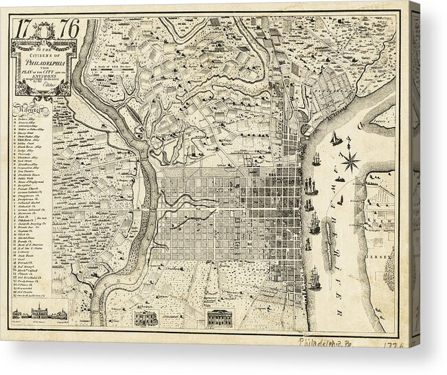 Philadelphia Acrylic Print featuring the photograph Vintage Map of Philadelphia Pennsylvania 1776 by Carol Japp