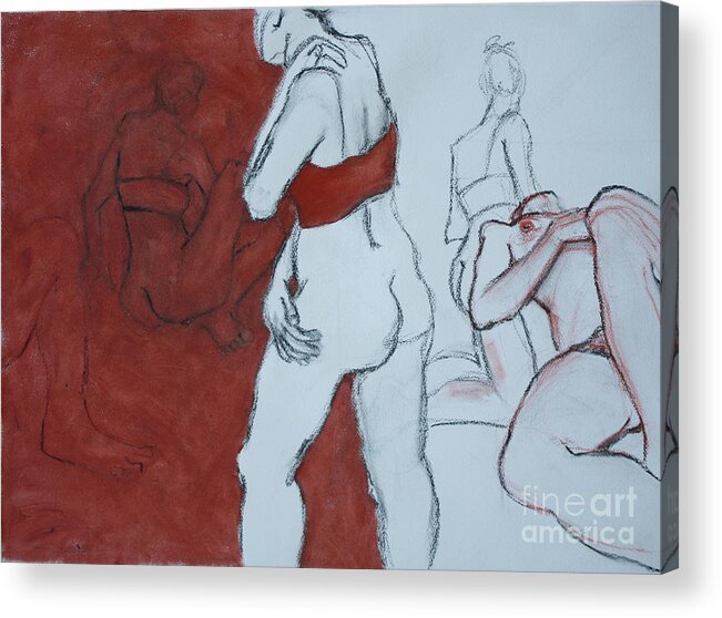 Figure Painting Acrylic Print featuring the mixed media Walking Away by PJ Kirk