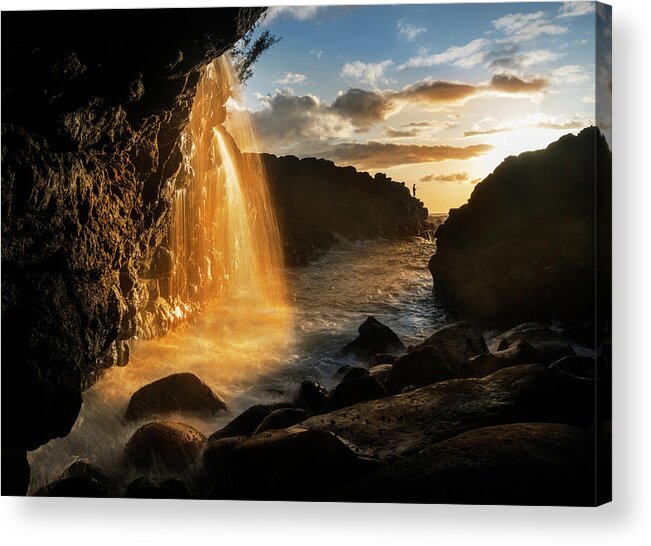Queens Bath Acrylic Print featuring the photograph Waterfall near Queens Bath in Princeville Kauai by Steven Heap