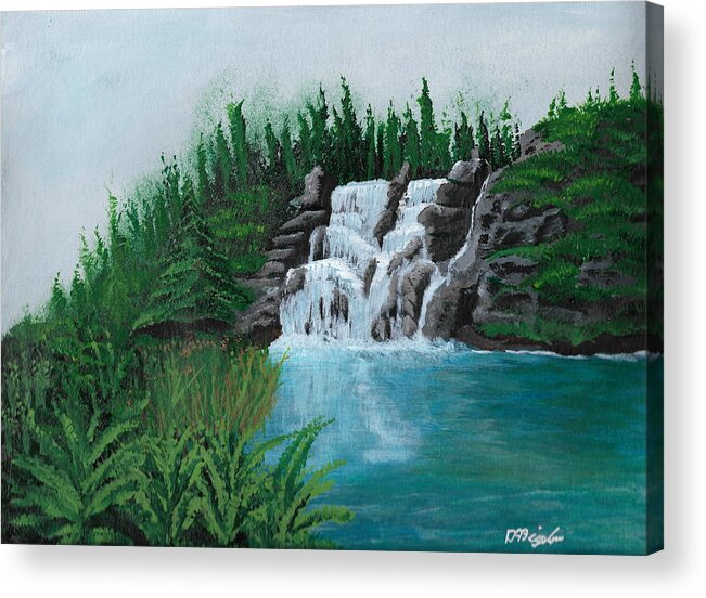 Waterfall Acrylic Print featuring the painting Waterfall On Ridge by David Bigelow