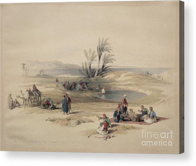 Water Acrylic Print featuring the painting Wells of Moses, Wilderness of Tyh q1 by Historic illustrations