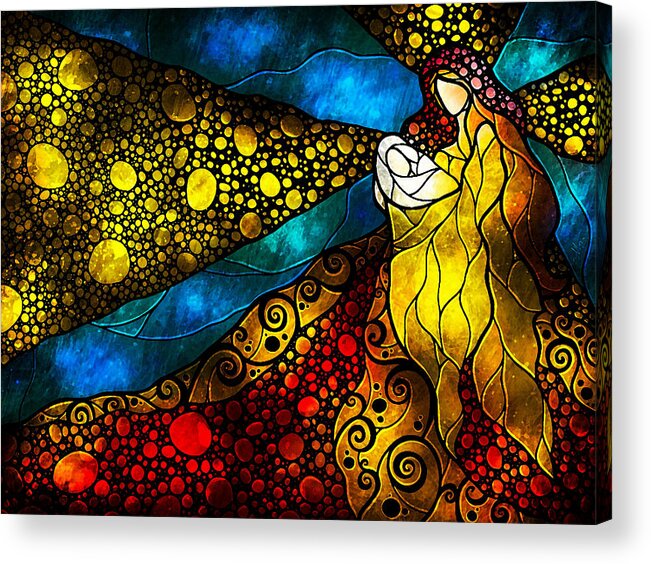 Mother Mary Acrylic Print featuring the digital art What Child Is This by Mandie Manzano