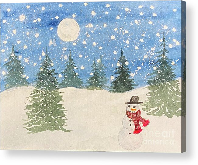 Snowman Acrylic Print featuring the painting Whimsical Snowman by Lisa Neuman