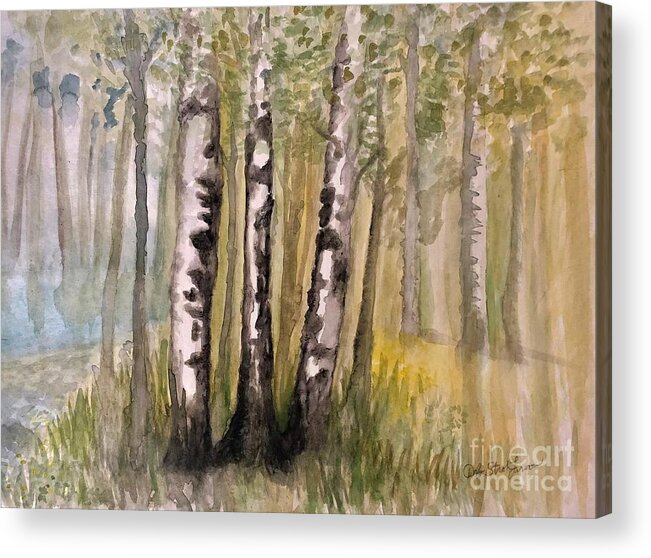 Birch Acrylic Print featuring the painting White Birch by Deb Stroh-Larson