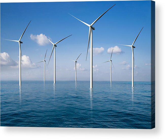 Scenics Acrylic Print featuring the photograph Wind turbine farm in beautiful nature landscape. by Blue Planet Studio
