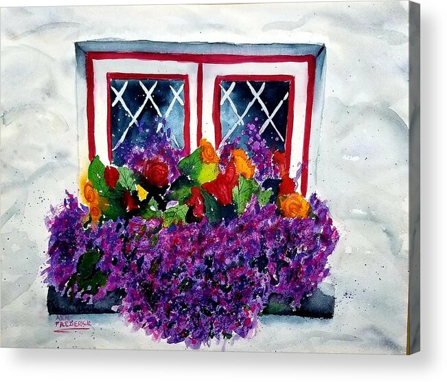 Flowers Acrylic Print featuring the painting Window Treatment by Ann Frederick