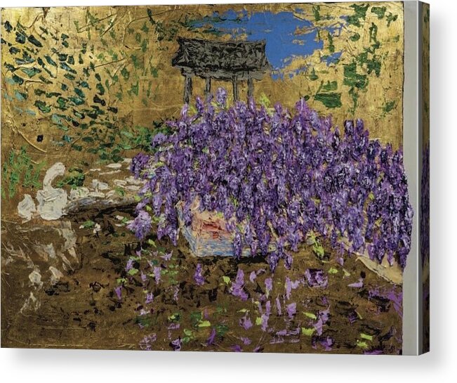 Wisteria Acrylic Print featuring the painting Wisteria in the Japanese Garden by Julene Franki